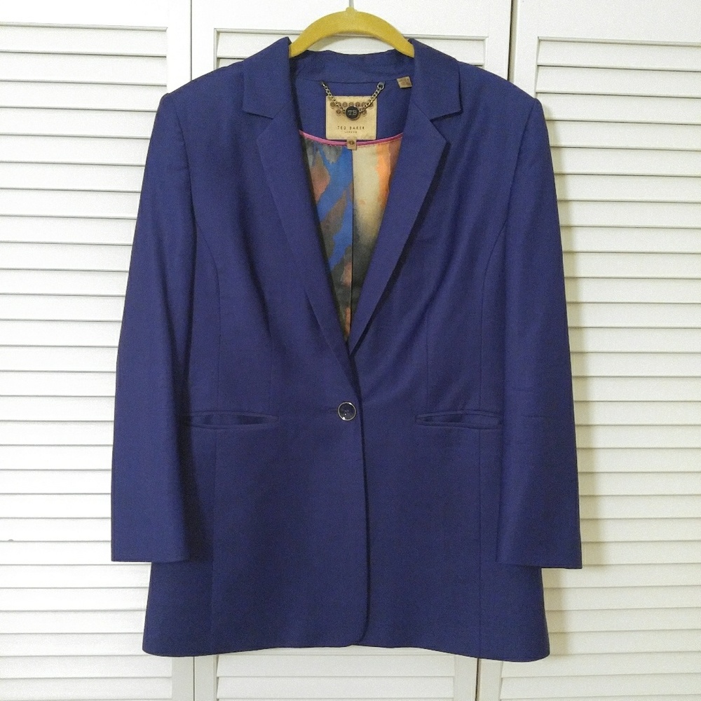 TED BAKER Blue Women's Blazer Wool Blend Jacket